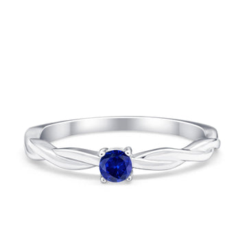 Petite Dainty Wedding Ring Round Simulated Blue Sapphire CZ 925 Sterling Silver